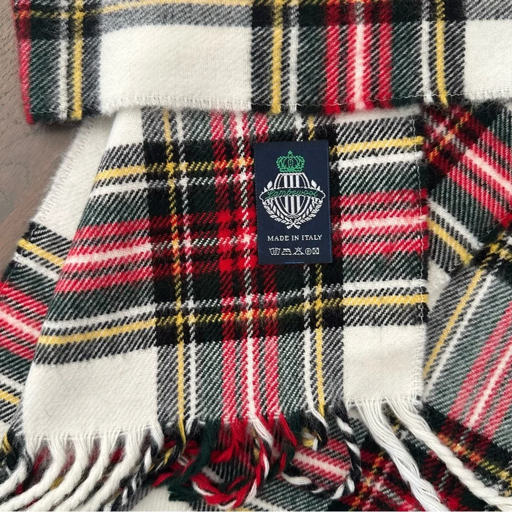 Vintage Classic Tartan Plaid 100% Lambswool Scarf in White, Red, Black 62